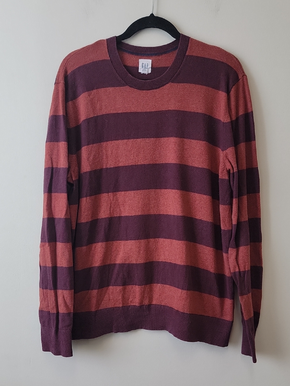 GAP Preppy Fall Striped Crewneck Sweater in Rust And Plum